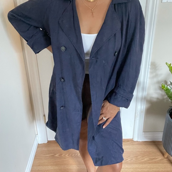 TOPSHOP | Oversized Navy Blue Trench | Size 10 - Picture 3 of 13